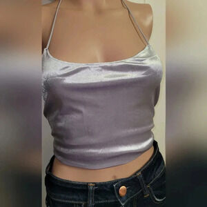 Garage Velvet Lace Up Cami Crop Top Spaghetti Strap NWT M